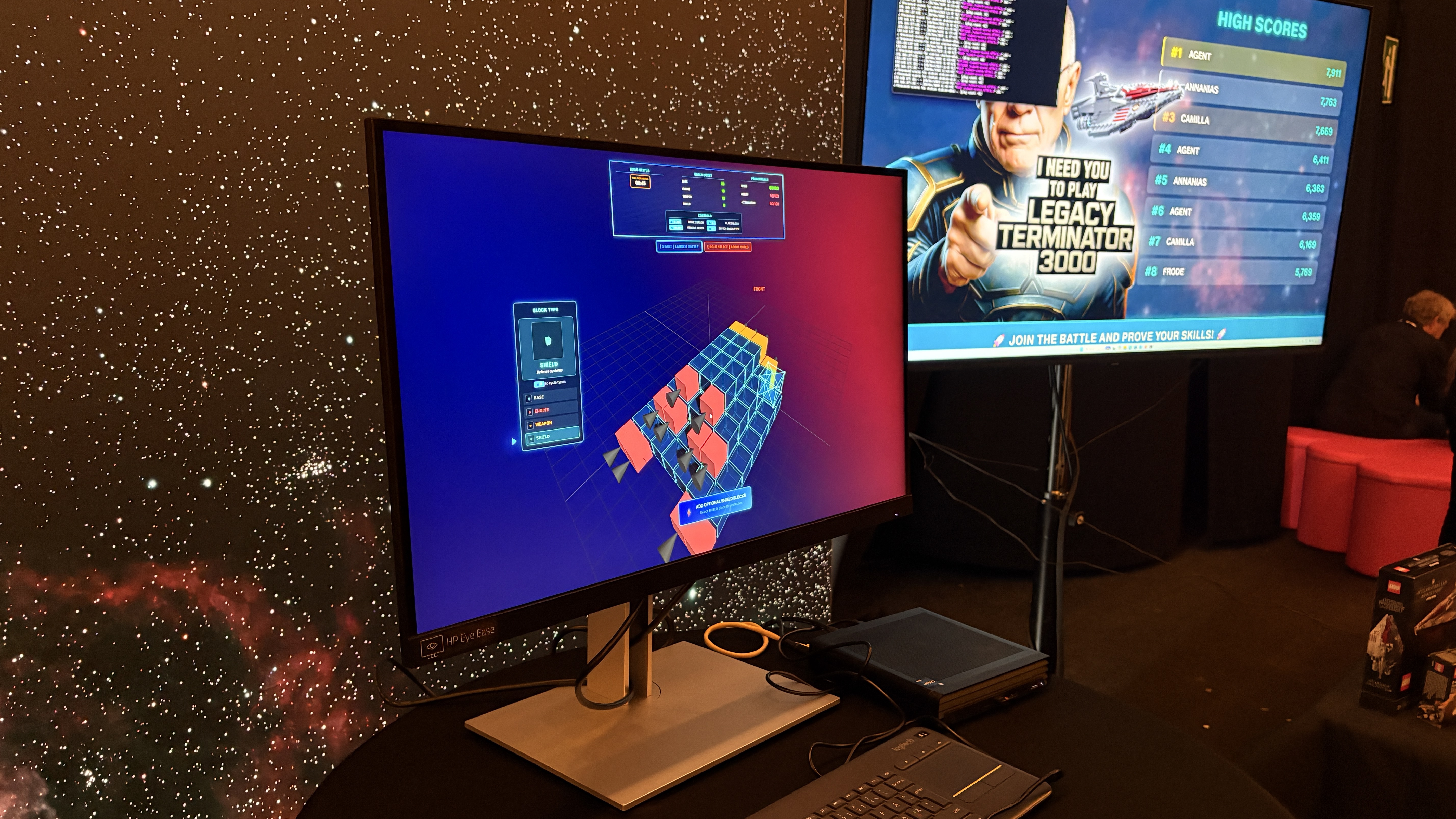 A visitor building a ship